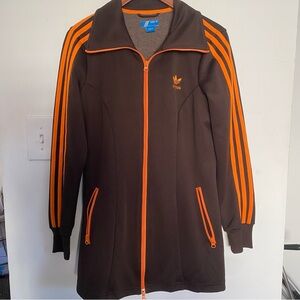 Adidas Chocolate Brown Jacket with Vibrant Orange Accents